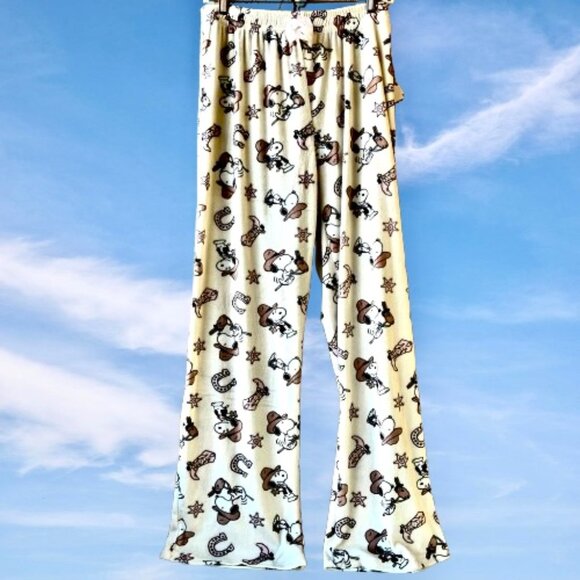 Peanuts COWBOY SNOOPY Sleep Pajama Pants Fleece Womens Large Stick Horse Sheriff - Picture 11 of 11